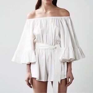 C/MEO Collective Peal Beaded Off Shoulder Romper S